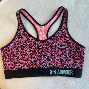 Under Armour Pink Black Camo Print Sports Bra - Size Large